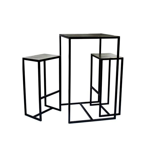 BARTABLE & 2 STOOLS FRAME SQUARE ANTIQUE BRASS