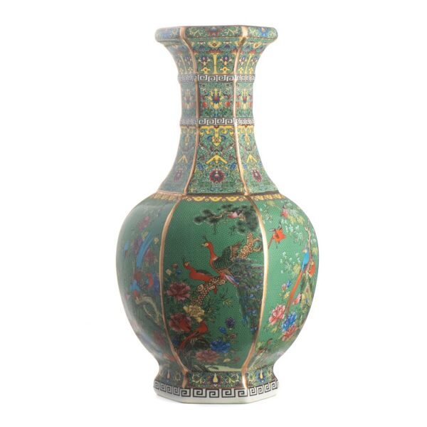 Ваза Octogonal Ming Birds Green