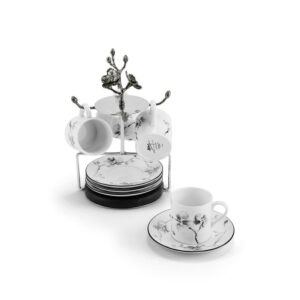 Комплект чаши и чинийки със стойка Black Orchid Demitasse Set